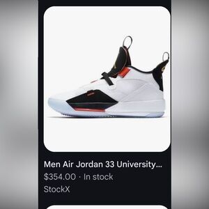 Jordan Men’s Retro Trainer in White, Black and Red with Gold Trim